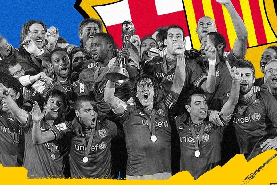 Skuad Barcelona saat menjuarai Piala Dunia Antarklub 2009-2010. (Grafis: Deni Sulaeman/Skor.id).