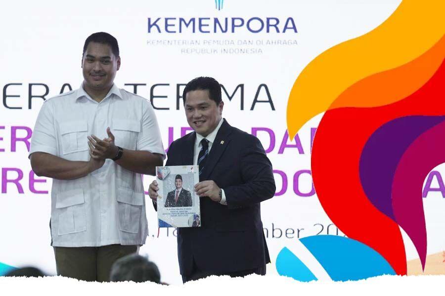 Sertijab Menpora Dito ke Erick Thohir (foto: Yogie Gandanaya/Skor.id Grafis: Deni Sulaeman/Skor.id)