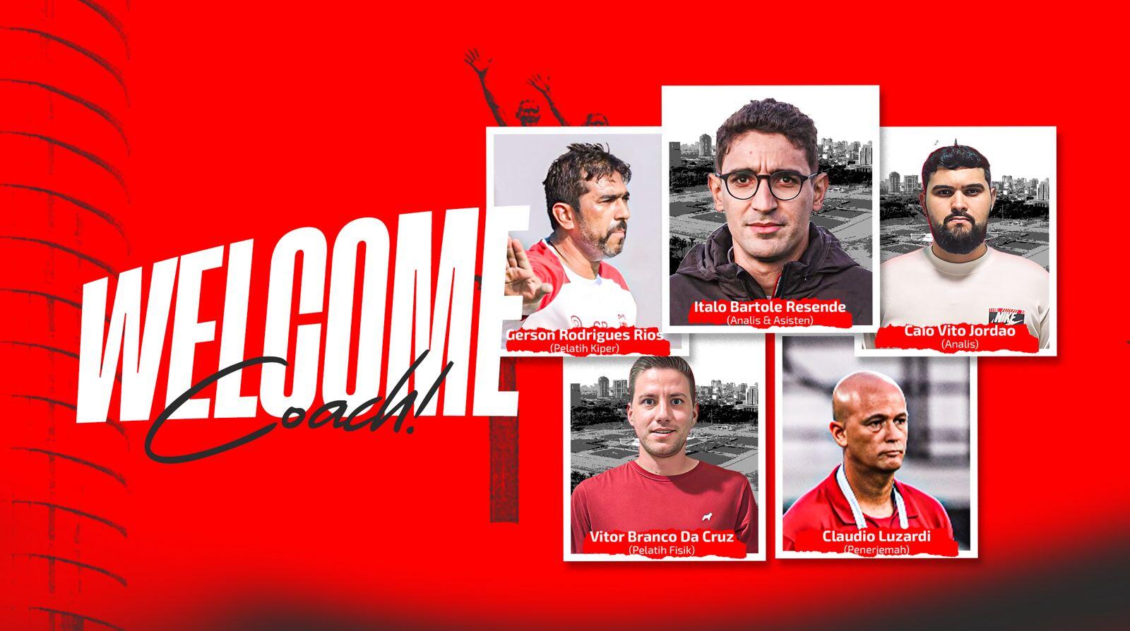 Poster perkenalan lima staf pelatih baru Persija Jakarta untuk mendampingi Mauricio Souza dalam perjuangan pada Liga 1 2025-2026. (Media Persija Jakarta)