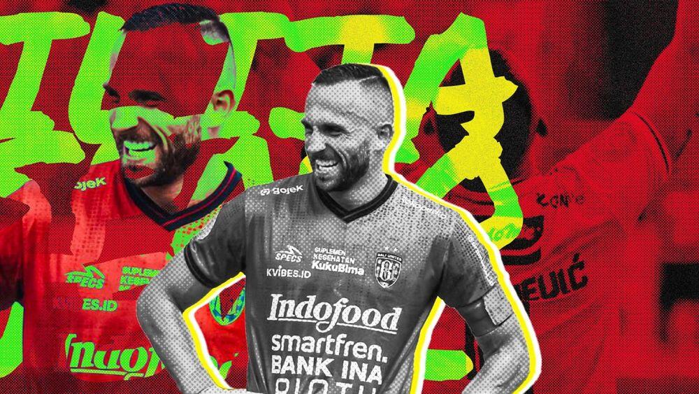 Striker naturalisasi yang sempat membela Timnas Indonesia, Ilija Spasojevic, dengan seragam Bali United. (Grafis: Skor.id)
