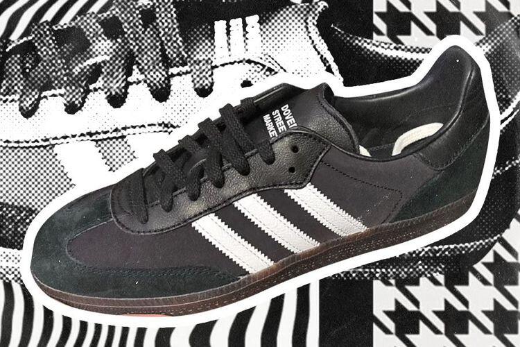 Dover Street Market Beri Sentuhan Khusus pada Adidas Samba.(Grafis: Jovi Arnanda/Skor.id)