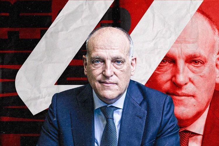 Presiden La Liga, Javier Tebas: Sumber: La Liga/Grafis: Dede Sopatal Mauladi/Skor.id