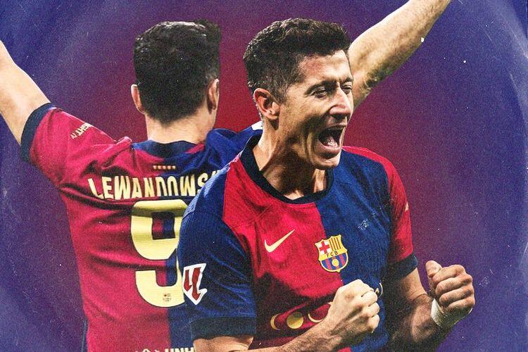 Pemain Barcelona, Robert Lewandowski, yang Lampaui Rekor Filippo Inzaghi di Liga Champions. (Grafis: Andreas Jovi Arnanda/Skor.id)